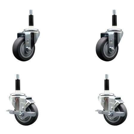 Service Caster 3.5'' Thermoplastic Rubber Wheel Swivel 7/8'' Expanding Stem Caster Set 2 Brakes, 4PK SCC-EX20S3514-TPRB-2-TLB-2-78